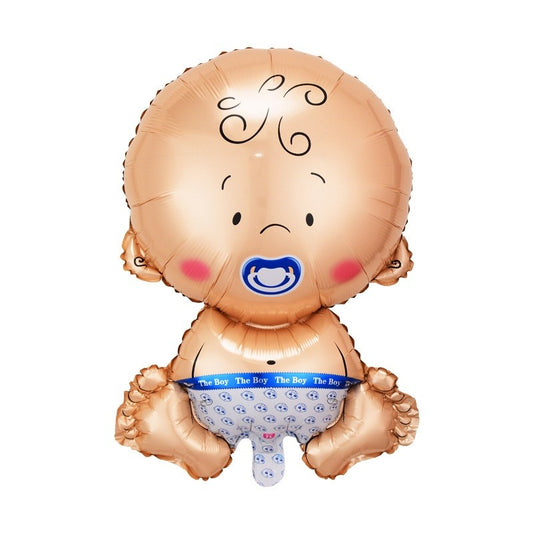 Balon din Folie Metalizata, Figurina Baietel, Tema Botez, 73x48 cm, Ambalaj Individual, Pai Inclus, Umflare cu Aer sau Heliu, Albastru