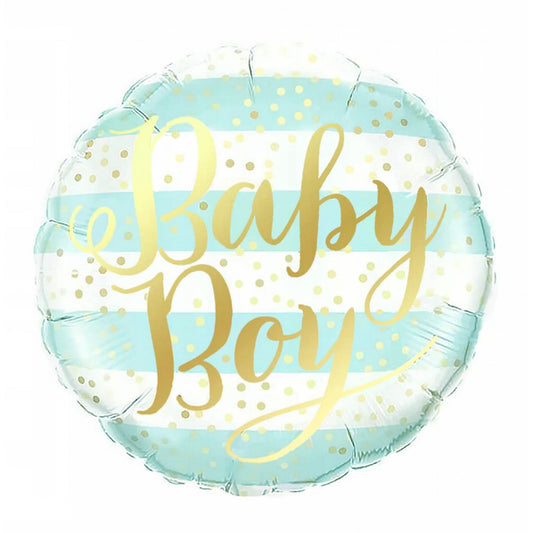 Balon din Folie Metalizata, Figurina Cerc, Model Baby Boy, Tematica Gender Reveal, 45 cm, Ambalaj Individual, Pai Inclus, Umflare cu Aer sau Heliu, Albastru