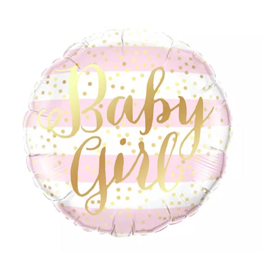 Balon din Folie Metalizata, Figurina Cerc, Model Baby Girl, Tematica Gender Reveal, 45 cm, Ambalaj Individual, Pai Inclus, Umflare cu Aer sau Heliu, Roz