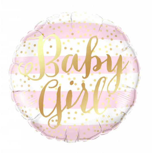 Balon din Folie Metalizata, Figurina Cerc, Model Baby Girl, Tematica Gender Reveal, 45 cm, Ambalaj Individual, Pai Inclus, Umflare cu Aer sau Heliu, Roz