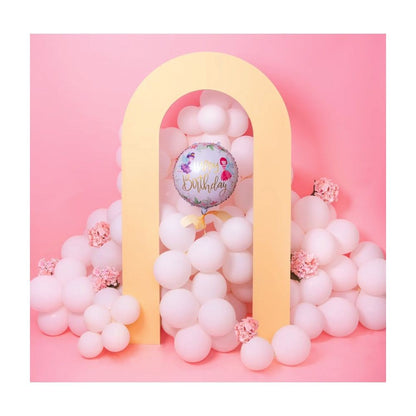 Balon din Folie Metalizata, Figurina Cerc, Model Happy Birthday cu Zane, Tematica Aniversare, 45 cm, Ambalaj Individual, Pai Inclus, Umflare cu Aer sau Heliu, Multicolor