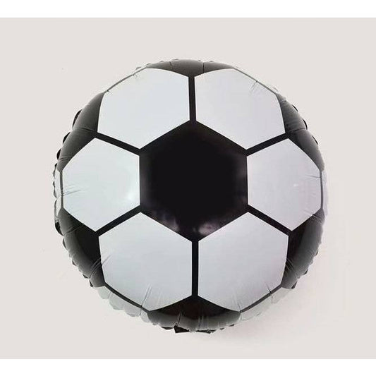 Balon din Folie Metalizata, Figurina Cerc, Model Minge de Fotbal, Tematica Sport, 45 cm, Ambalaj Individual, Pai Inclus, Umflare cu Aer sau Heliu, Alb-Negru