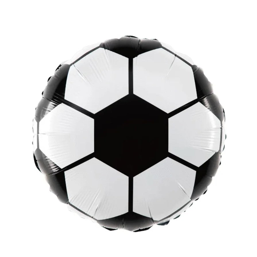 Balon din Folie Metalizata, Figurina Cerc, Model Minge de Fotbal, Tematica Sport, 45 cm, Ambalaj Individual, Pai Inclus, Umflare cu Aer sau Heliu, Alb-Negru