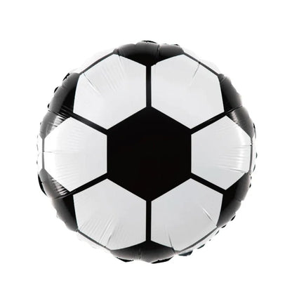 Balon din Folie Metalizata, Figurina Cerc, Model Minge de Fotbal, Tematica Sport, 45 cm, Ambalaj Individual, Pai Inclus, Umflare cu Aer sau Heliu, Alb-Negru