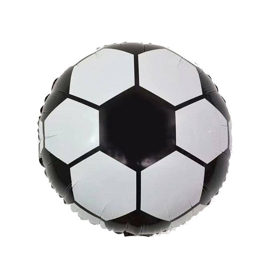 Balon din Folie Metalizata, Figurina Cerc, Model Minge de Fotbal, Tematica Sport, 45 cm, Ambalaj Individual, Pai Inclus, Umflare cu Aer sau Heliu, Alb-Negru