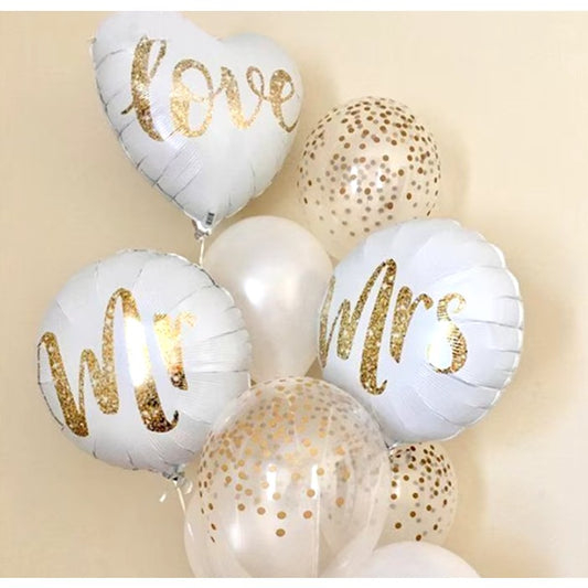 Balon din Folie Metalizata, Figurina Cerc, Model MR, Tematica Nunta, 45 cm, Ambalaj Individual, Pai Inclus, Umflare cu Aer sau Heliu, Alb