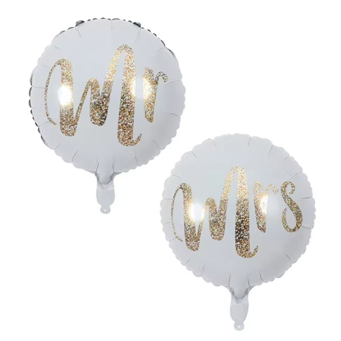 Balon din Folie Metalizata, Figurina Cerc, Model MR, Tematica Nunta, 45 cm, Ambalaj Individual, Pai Inclus, Umflare cu Aer sau Heliu, Alb