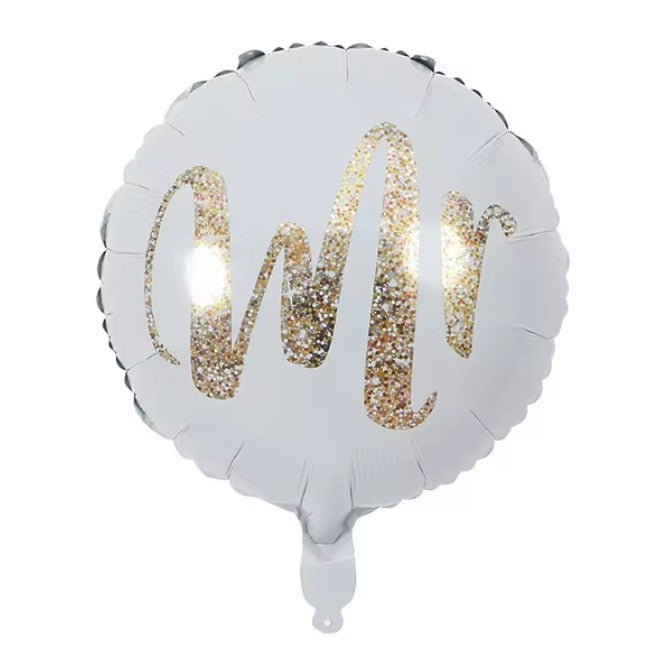 Balon din Folie Metalizata, Figurina Cerc, Model MR, Tematica Nunta, 45 cm, Ambalaj Individual, Pai Inclus, Umflare cu Aer sau Heliu, Alb