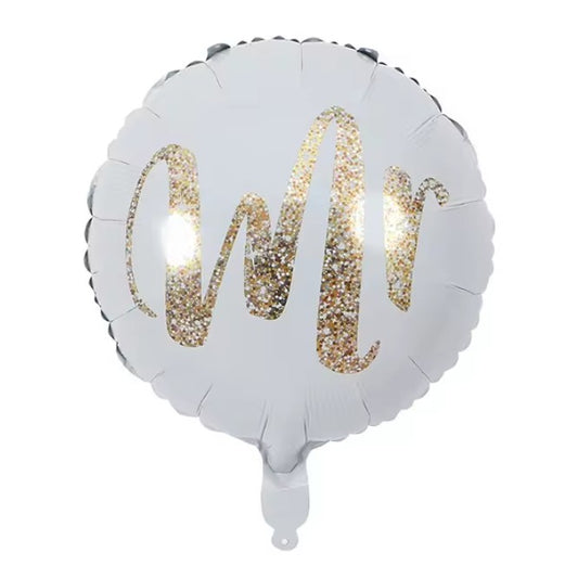 Balon din Folie Metalizata, Figurina Cerc, Model MR, Tematica Nunta, 45 cm, Ambalaj Individual, Pai Inclus, Umflare cu Aer sau Heliu, Alb