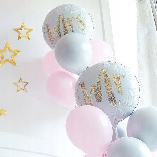 Balon din Folie Metalizata, Figurina Cerc, Model MRS, Tematica Nunta, 45 cm, Ambalaj Individual, Pai Inclus, Umflare cu Aer sau Heliu, Alb