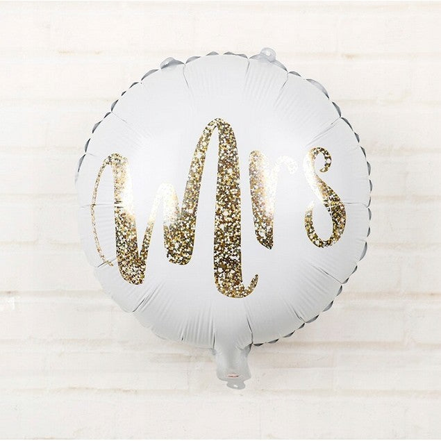 Balon din Folie Metalizata, Figurina Cerc, Model MRS, Tematica Nunta, 45 cm, Ambalaj Individual, Pai Inclus, Umflare cu Aer sau Heliu, Alb