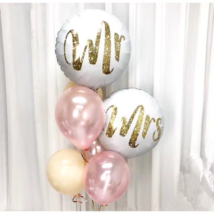 Balon din Folie Metalizata, Figurina Cerc, Model MRS, Tematica Nunta, 45 cm, Ambalaj Individual, Pai Inclus, Umflare cu Aer sau Heliu, Alb