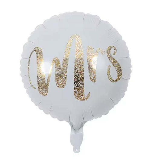 Balon din Folie Metalizata, Figurina Cerc, Model MRS, Tematica Nunta, 45 cm, Ambalaj Individual, Pai Inclus, Umflare cu Aer sau Heliu, Alb