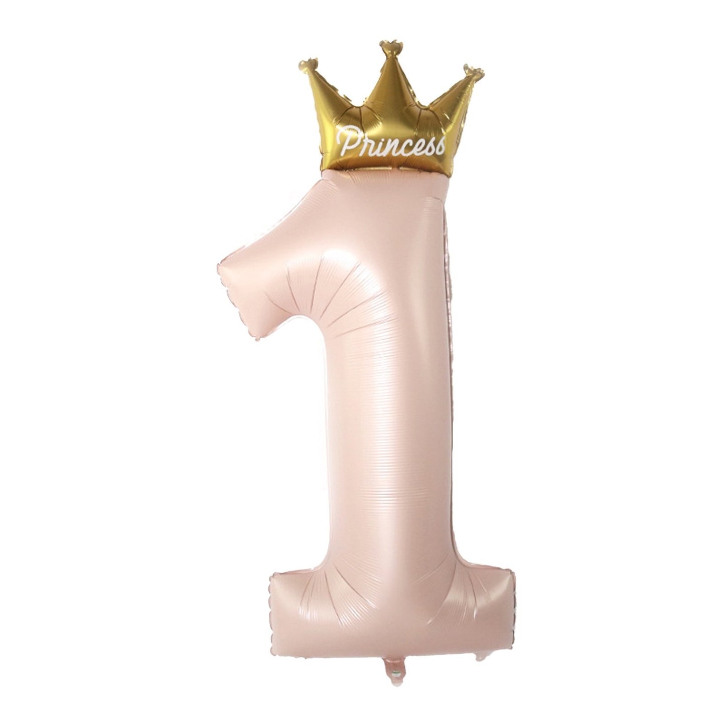 Balon din Folie Metalizata, Figurina Cifra 1, Model Coroana Printesa, 91 cm, Ambalaj Individual, Pai inclus, Umflare cu Aer sau Heliu, Roz