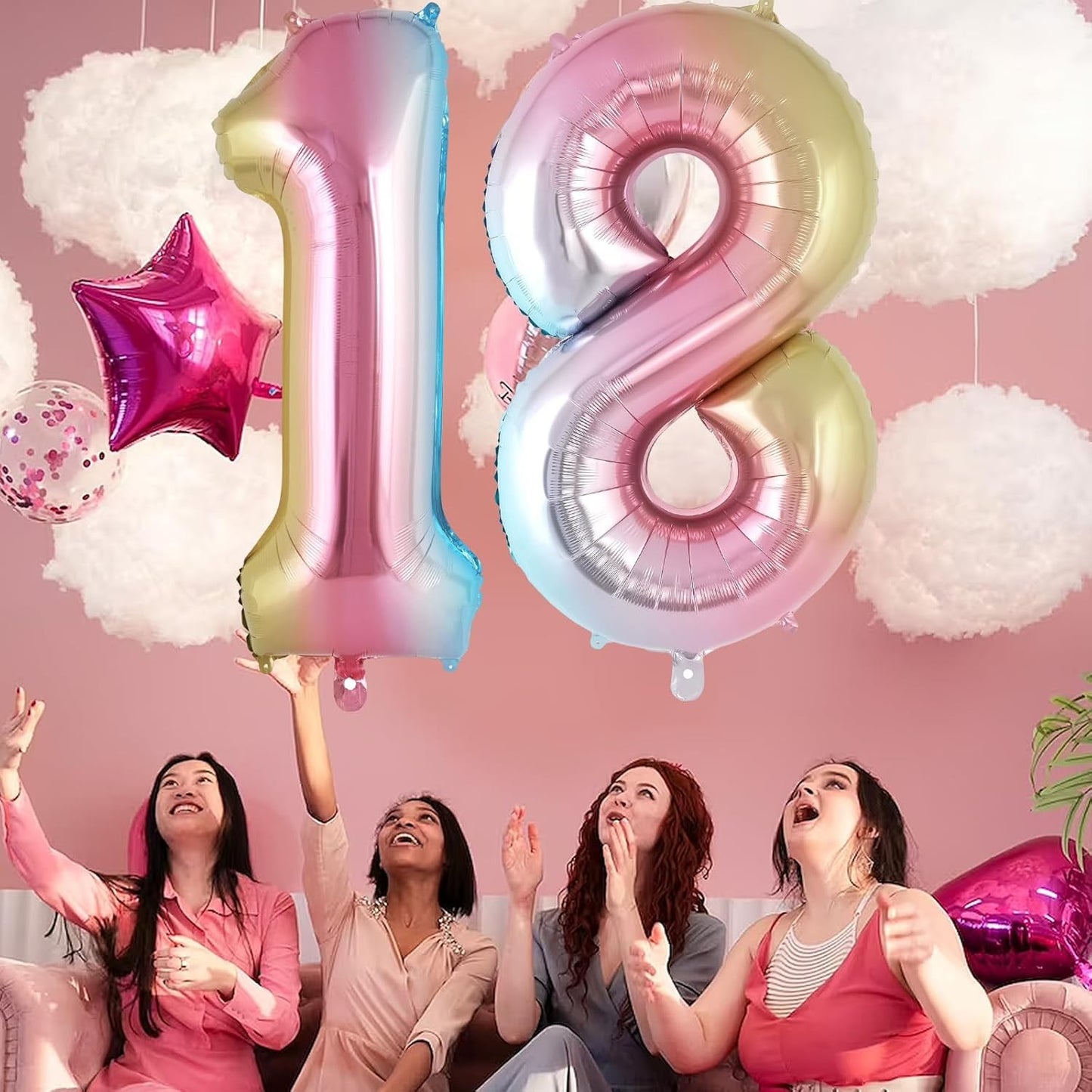 Balon din Folie Metalizata, Figurina Cifra Gradient, Tema Aniversare 40 cm, Ambalaj Individual, Pai inclus, Umflare cu Aer sau Heliu, Multicolor, Cifra 1