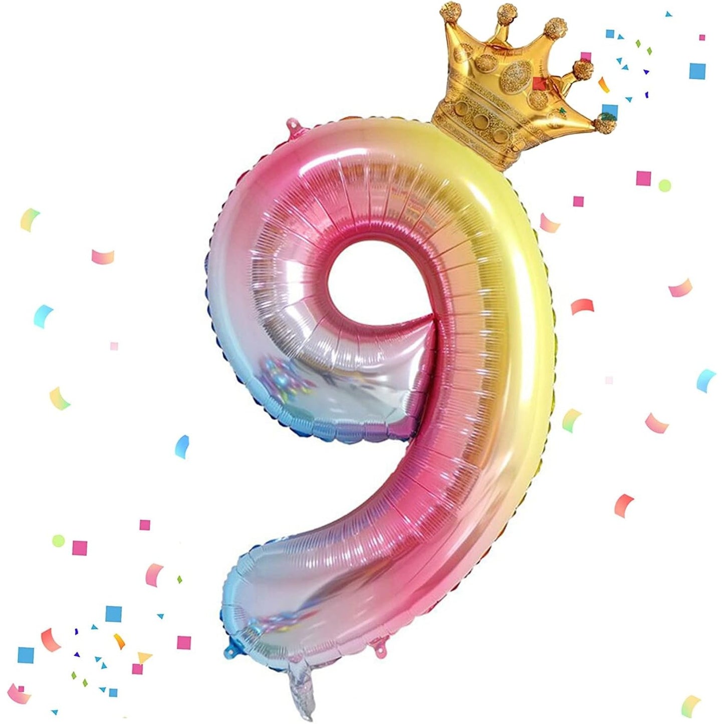 Balon din Folie Metalizata, Figurina Cifra Gradient, Tema Aniversare 80 cm, Ambalaj Individual, Pai inclus, Umflare cu Aer sau Heliu, Coronita, Cifra 9