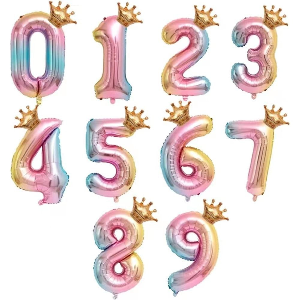 Balon din Folie Metalizata, Figurina Cifra Gradient, Tema Aniversare 80 cm, Ambalaj Individual, Pai inclus, Umflare cu Aer sau Heliu, Coronita, Cifra 9