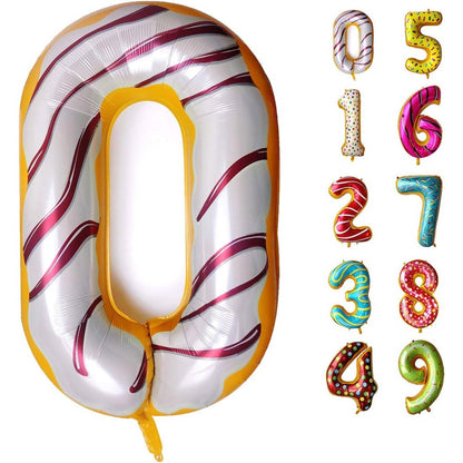 Balon din Folie Metalizata, Figurina Cifra, Imprimeu Gogosi, Tema Aniversare 100 cm, Ambalaj Individual, Pai inclus, Umflare cu Aer sau Heliu, Multicolor, Cifra 0