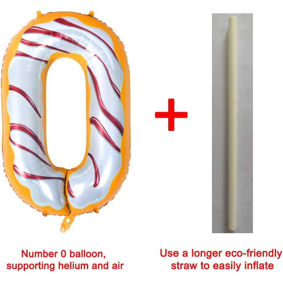 Balon din Folie Metalizata, Figurina Cifra, Imprimeu Gogosi, Tema Aniversare 100 cm, Ambalaj Individual, Pai inclus, Umflare cu Aer sau Heliu, Multicolor, Cifra 0