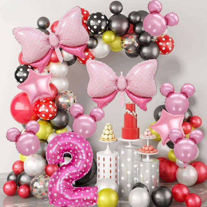 Balon din Folie Metalizata, Figurina Cifra, Imprimeu Inimi, Tema Aniversare 80 cm, Ambalaj Individual, Pai inclus, Umflare cu Aer sau Heliu, Roz, Cifra 2