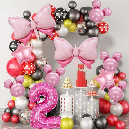 Balon din Folie Metalizata, Figurina Cifra, Imprimeu Inimi, Tema Aniversare 80 cm, Ambalaj Individual, Pai inclus, Umflare cu Aer sau Heliu, Roz, Cifra 2