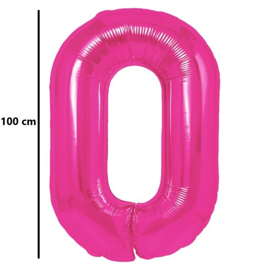Balon din Folie Metalizata, Figurina Cifra, Model 0, Tema Aniversare 100 cm, Ambalaj Individual, Pai Inclus, Umflare cu Aer sau Heliu, Roz