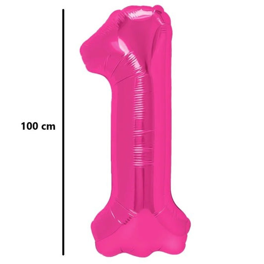Balon din Folie Metalizata, Figurina Cifra, Model 1, Tema Aniversare 100 cm, Ambalaj Individual, Pai Inclus, Umflare cu Aer sau Heliu, Roz