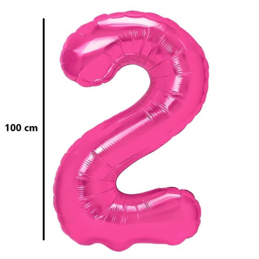 Balon din Folie Metalizata, Figurina Cifra, Model 2, Tema Aniversare 100 cm, Ambalaj Individual, Pai Inclus, Umflare cu Aer sau Heliu, Roz