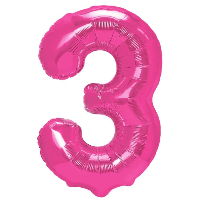 Balon din Folie Metalizata, Figurina Cifra, Model 3, Tema Aniversare 100 cm, Ambalaj Individual, Pai Inclus, Umflare cu Aer sau Heliu, Roz