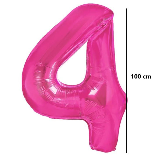 Balon din Folie Metalizata, Figurina Cifra, Model 4, Tema Aniversare 100 cm, Ambalaj Individual, Pai Inclus, Umflare cu Aer sau Heliu, Roz