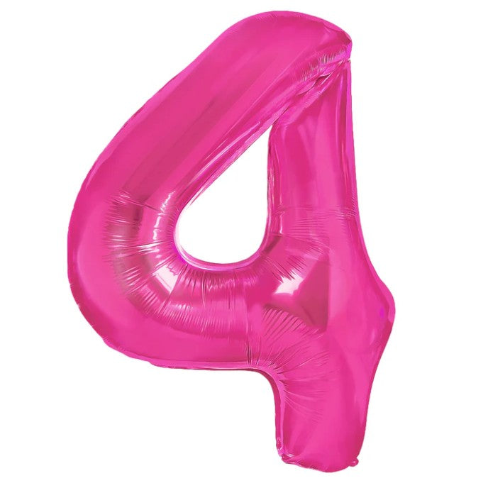 Balon din Folie Metalizata, Figurina Cifra, Model 4, Tema Aniversare 100 cm, Ambalaj Individual, Pai Inclus, Umflare cu Aer sau Heliu, Roz