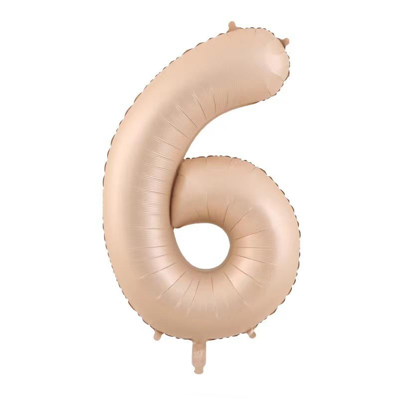 Balon din Folie Metalizata, Figurina Cifra, Model 6, Tema Aniversare 100 cm, Ambalaj Individual, Pai Inclus, Umflare cu Aer sau Heliu, Crem