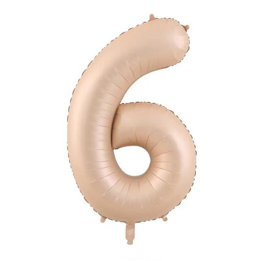 Balon din Folie Metalizata, Figurina Cifra, Model 6, Tema Aniversare 100 cm, Ambalaj Individual, Pai Inclus, Umflare cu Aer sau Heliu, Crem