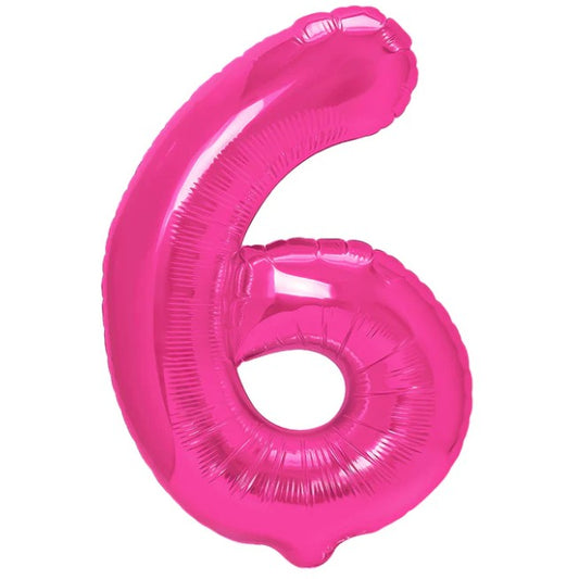 Balon din Folie Metalizata, Figurina Cifra, Model 6, Tema Aniversare 100 cm, Ambalaj Individual, Pai Inclus, Umflare cu Aer sau Heliu, Roz