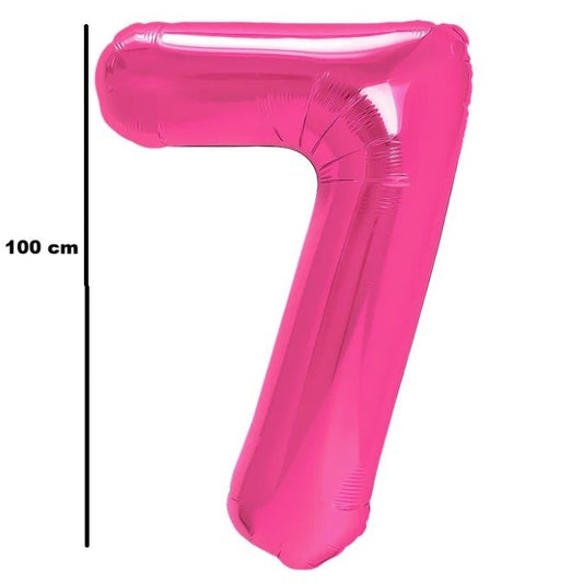 Balon din Folie Metalizata, Figurina Cifra, Model 7, Tema Aniversare 100 cm, Ambalaj Individual, Pai Inclus, Umflare cu Aer sau Heliu, Roz