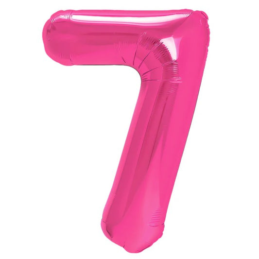 Balon din Folie Metalizata, Figurina Cifra, Model 7, Tema Aniversare 100 cm, Ambalaj Individual, Pai Inclus, Umflare cu Aer sau Heliu, Roz