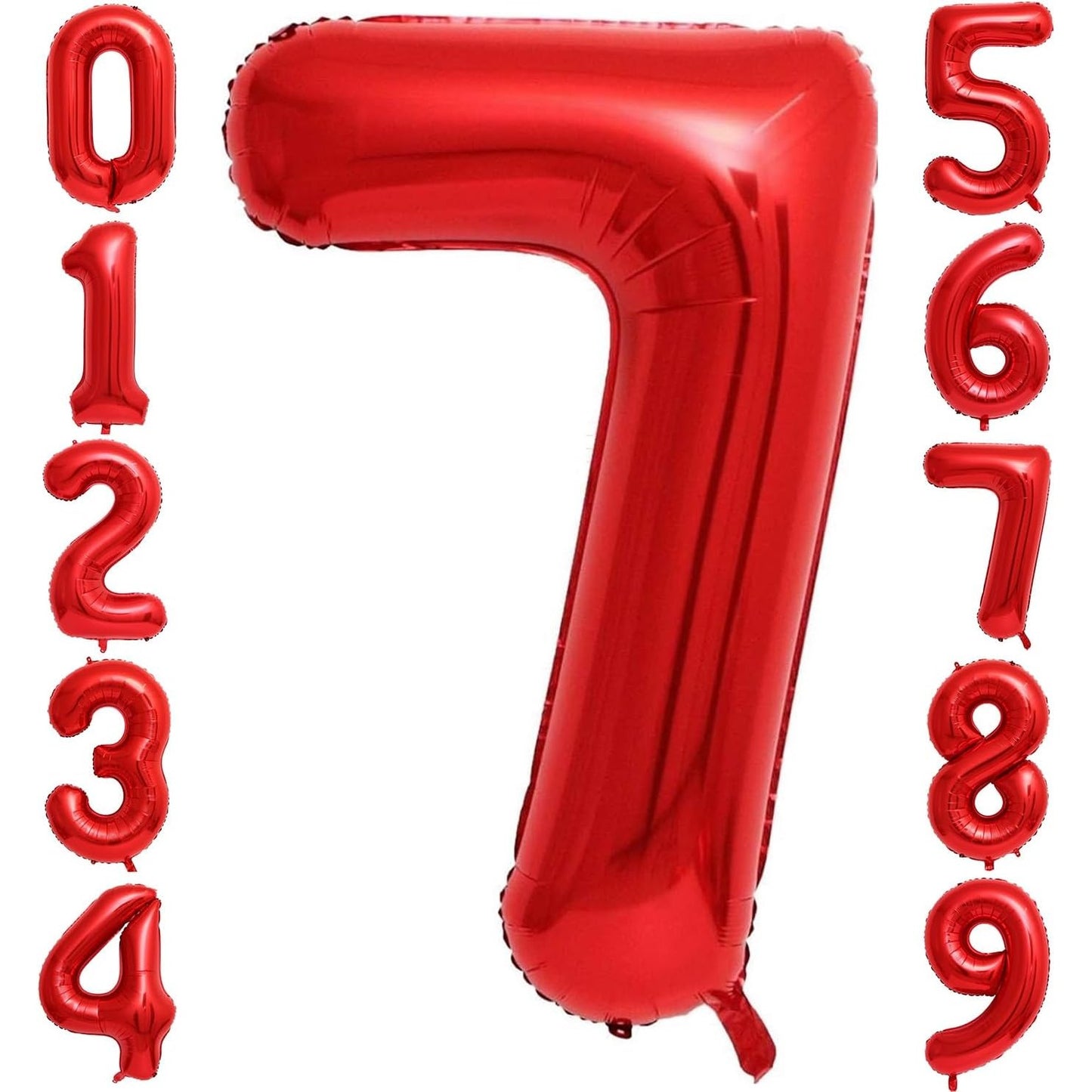 Balon din Folie Metalizata, Figurina Cifra, Model 7, Tema Aniversare 40 cm, Ambalaj Individual, Pai Inclus, Umflare cu Aer sau Heliu, Rosu