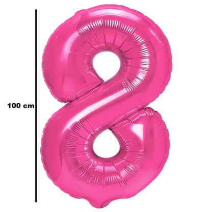 Balon din Folie Metalizata, Figurina Cifra, Model 8, Tema Aniversare 100 cm, Ambalaj Individual, Pai Inclus, Umflare cu Aer sau Heliu, Roz