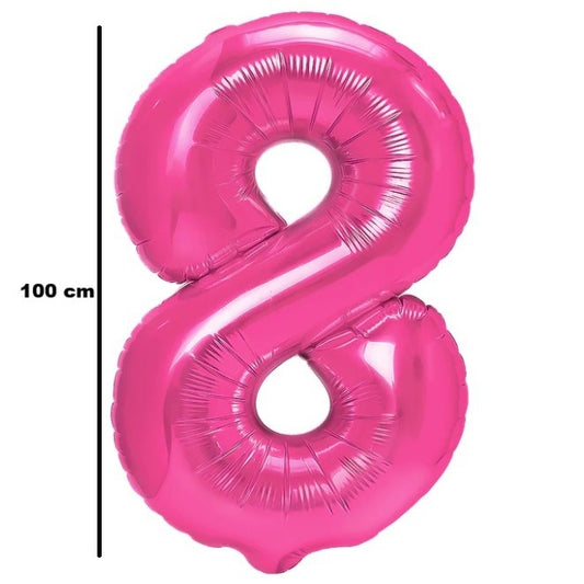 Balon din Folie Metalizata, Figurina Cifra, Model 8, Tema Aniversare 100 cm, Ambalaj Individual, Pai Inclus, Umflare cu Aer sau Heliu, Roz