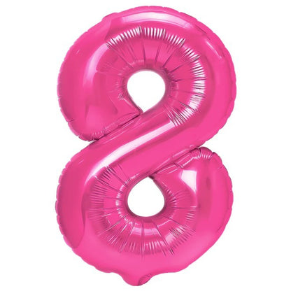 Balon din Folie Metalizata, Figurina Cifra, Model 8, Tema Aniversare 100 cm, Ambalaj Individual, Pai Inclus, Umflare cu Aer sau Heliu, Roz