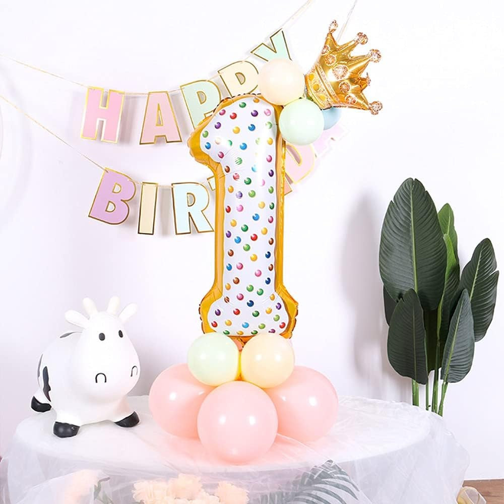 Balon din Folie Metalizata, Figurina Cifra, Model Candy, Tema Aniversare 100 cm, Ambalaj Individual, Pai inclus, Umflare cu Aer sau Heliu, Multicolor, Cifra 1
