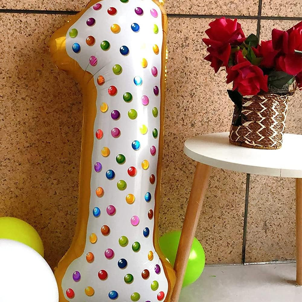 Balon din Folie Metalizata, Figurina Cifra, Model Candy, Tema Aniversare 100 cm, Ambalaj Individual, Pai inclus, Umflare cu Aer sau Heliu, Multicolor, Cifra 1