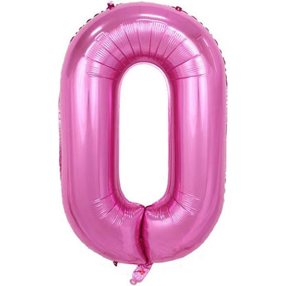 Balon din Folie Metalizata, Figurina Cifra si Coroana, Tema Aniversare 100 cm, Ambalaj Individual, Pai inclus, Umflare cu Aer sau Heliu, Roz, Cifra 0