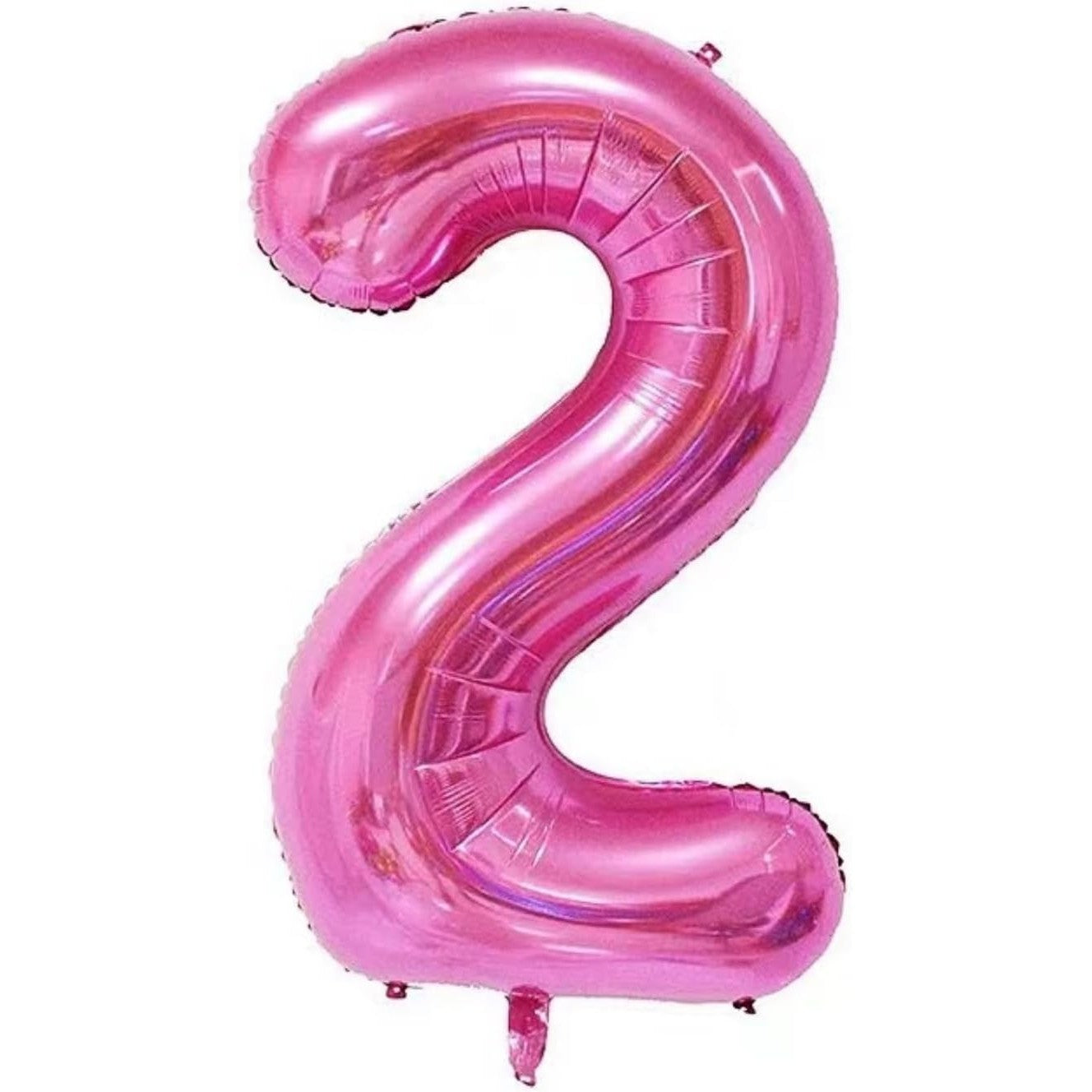 Balon din Folie Metalizata, Figurina Cifra si Coroana, Tema Aniversare 100 cm, Ambalaj Individual, Pai inclus, Umflare cu Aer sau Heliu, Roz, Cifra 2