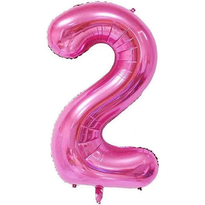 Balon din Folie Metalizata, Figurina Cifra si Coroana, Tema Aniversare 100 cm, Ambalaj Individual, Pai inclus, Umflare cu Aer sau Heliu, Roz, Cifra 2