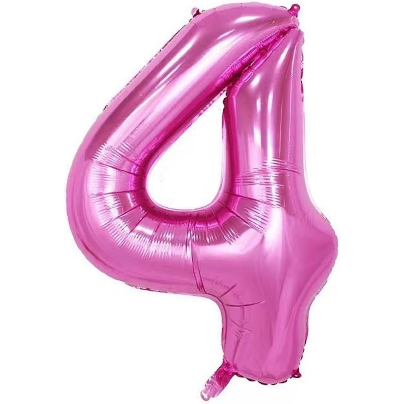 Balon din Folie Metalizata, Figurina Cifra si Coroana, Tema Aniversare 100 cm, Ambalaj Individual, Pai inclus, Umflare cu Aer sau Heliu, Roz, Cifra 4