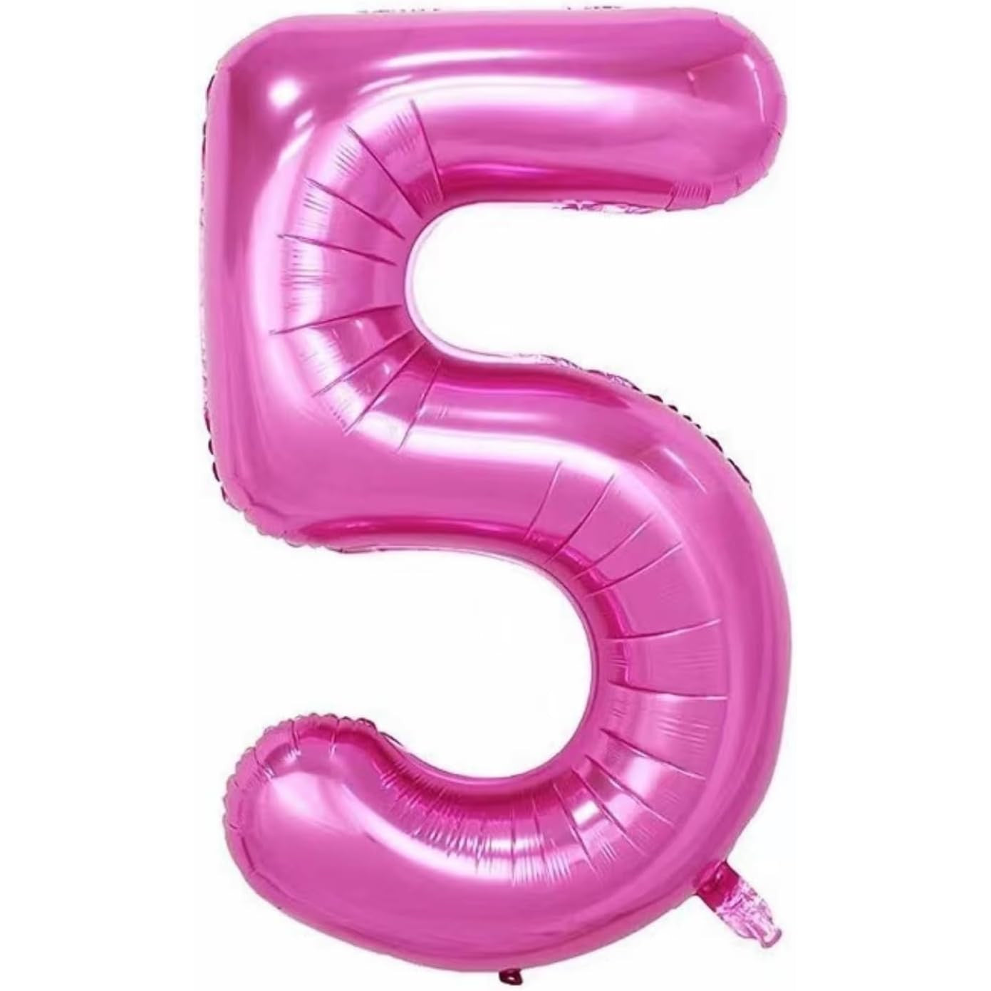 Balon din Folie Metalizata, Figurina Cifra si Coroana, Tema Aniversare 100 cm, Ambalaj Individual, Pai inclus, Umflare cu Aer sau Heliu, Roz, Cifra 5