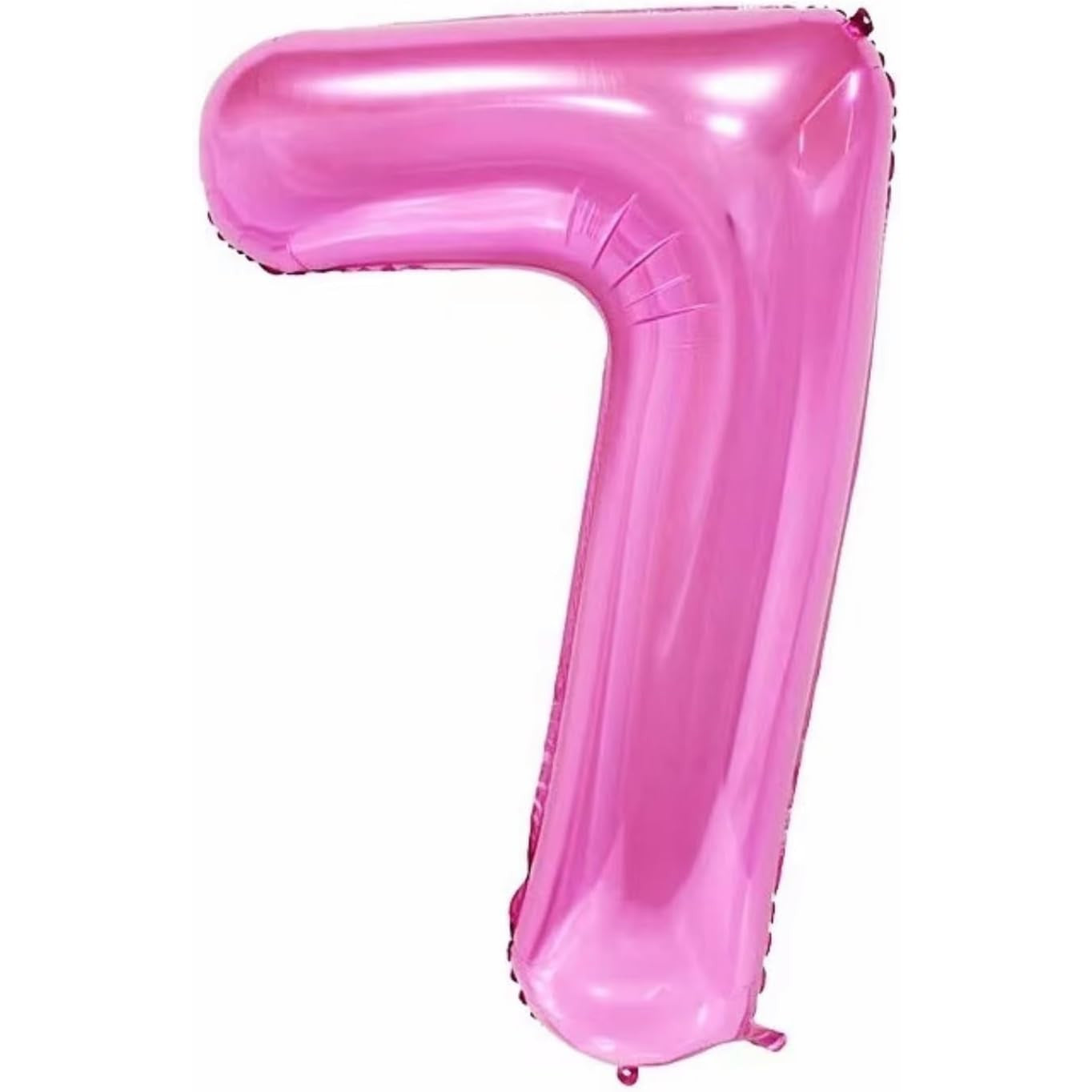Balon din Folie Metalizata, Figurina Cifra si Coroana, Tema Aniversare 100 cm, Ambalaj Individual, Pai inclus, Umflare cu Aer sau Heliu, Roz, Cifra 7