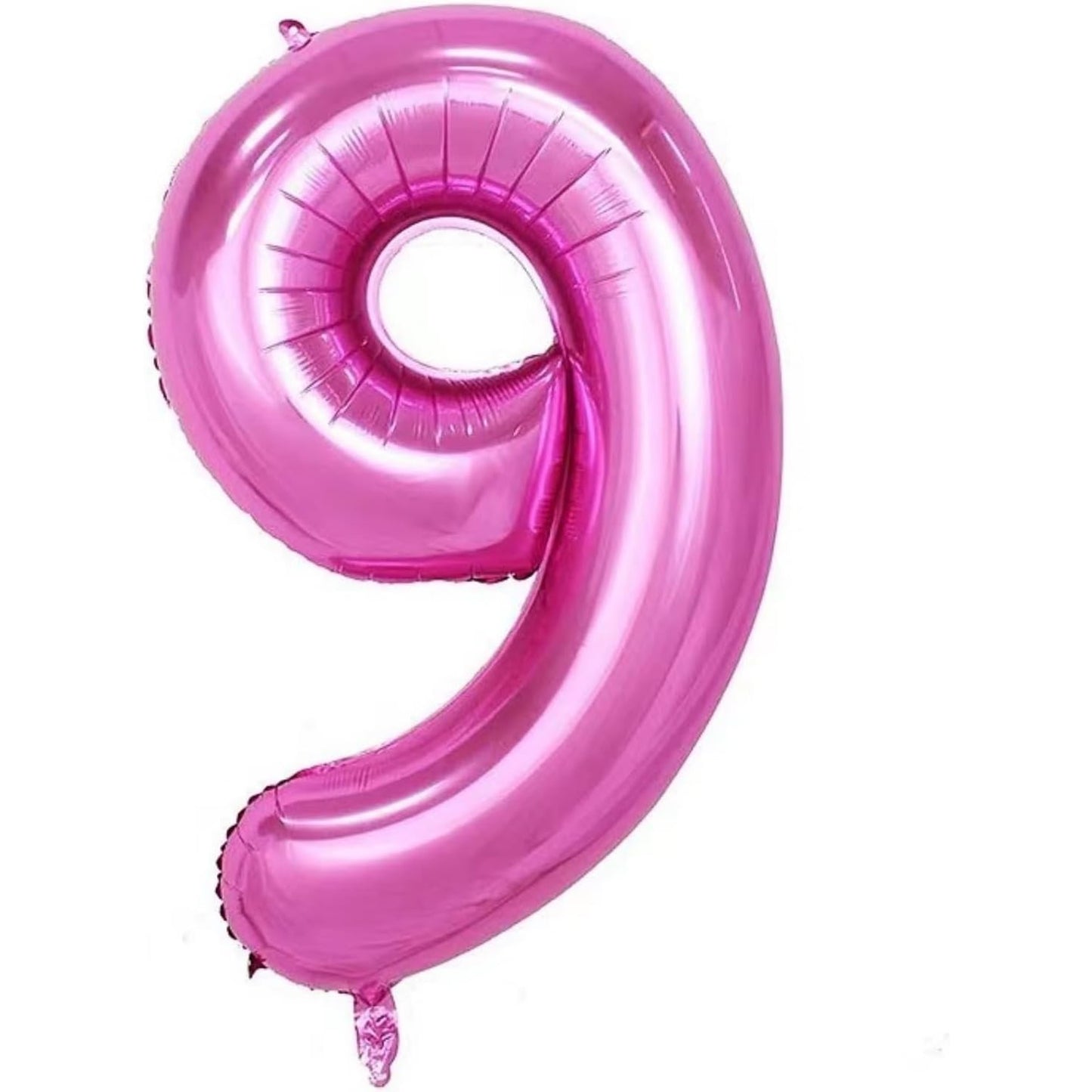 Balon din Folie Metalizata, Figurina Cifra si Coroana, Tema Aniversare 100 cm, Ambalaj Individual, Pai inclus, Umflare cu Aer sau Heliu, Roz, Cifra 9