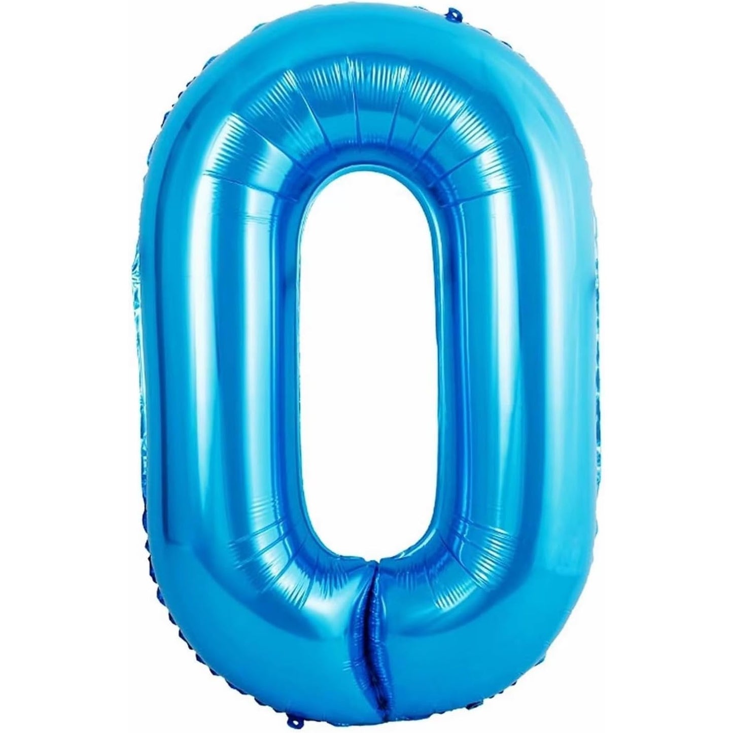 Balon din Folie Metalizata, Figurina Cifra si Coroana, Tema Aniversare 100 cm, Ambalaj Individual, Pai inclus, Umflare cu Aer sau Heliu, Albastru, Cifra 0